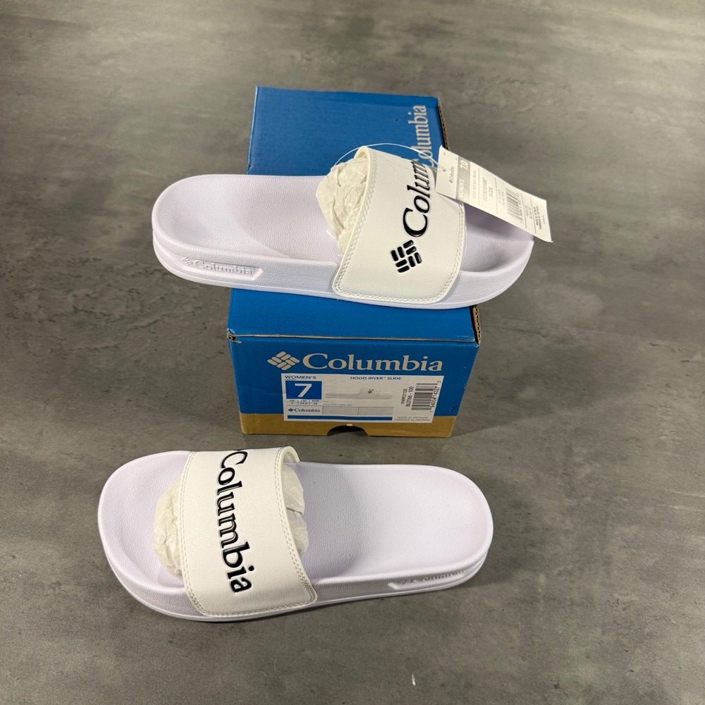 Columbia Slide Women 7 Hood River Slide White Logo Sport NEW Beach House Slippee